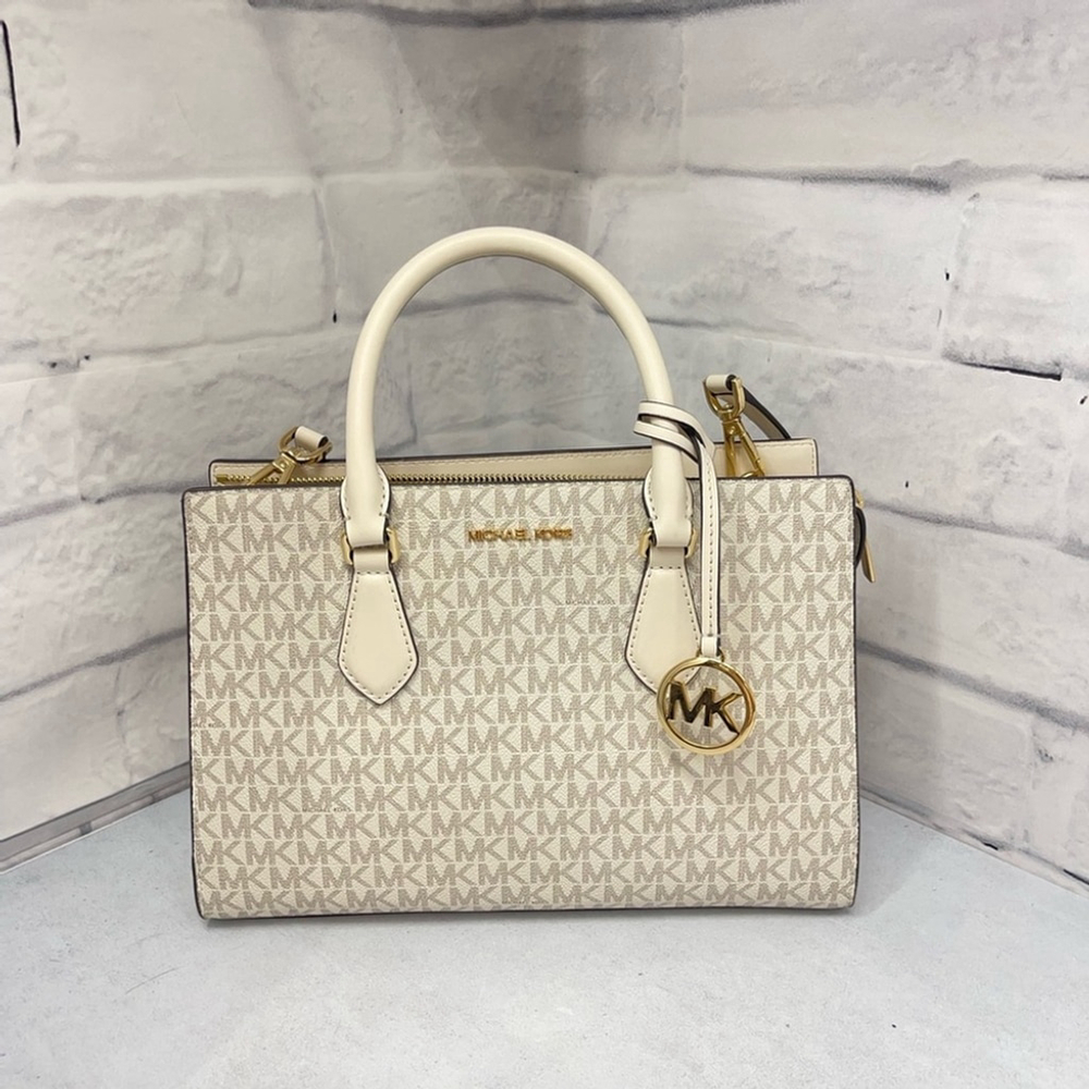 Michael Kors Sheila Medium Satchel MK Signature Logo Light Cream Multi